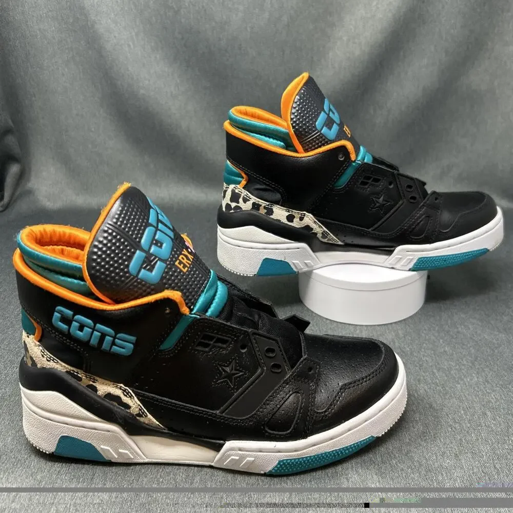 VTG Leather Converse Sneaker Youth US 4.5 Animal Black Teal Orange CONS ERX-260